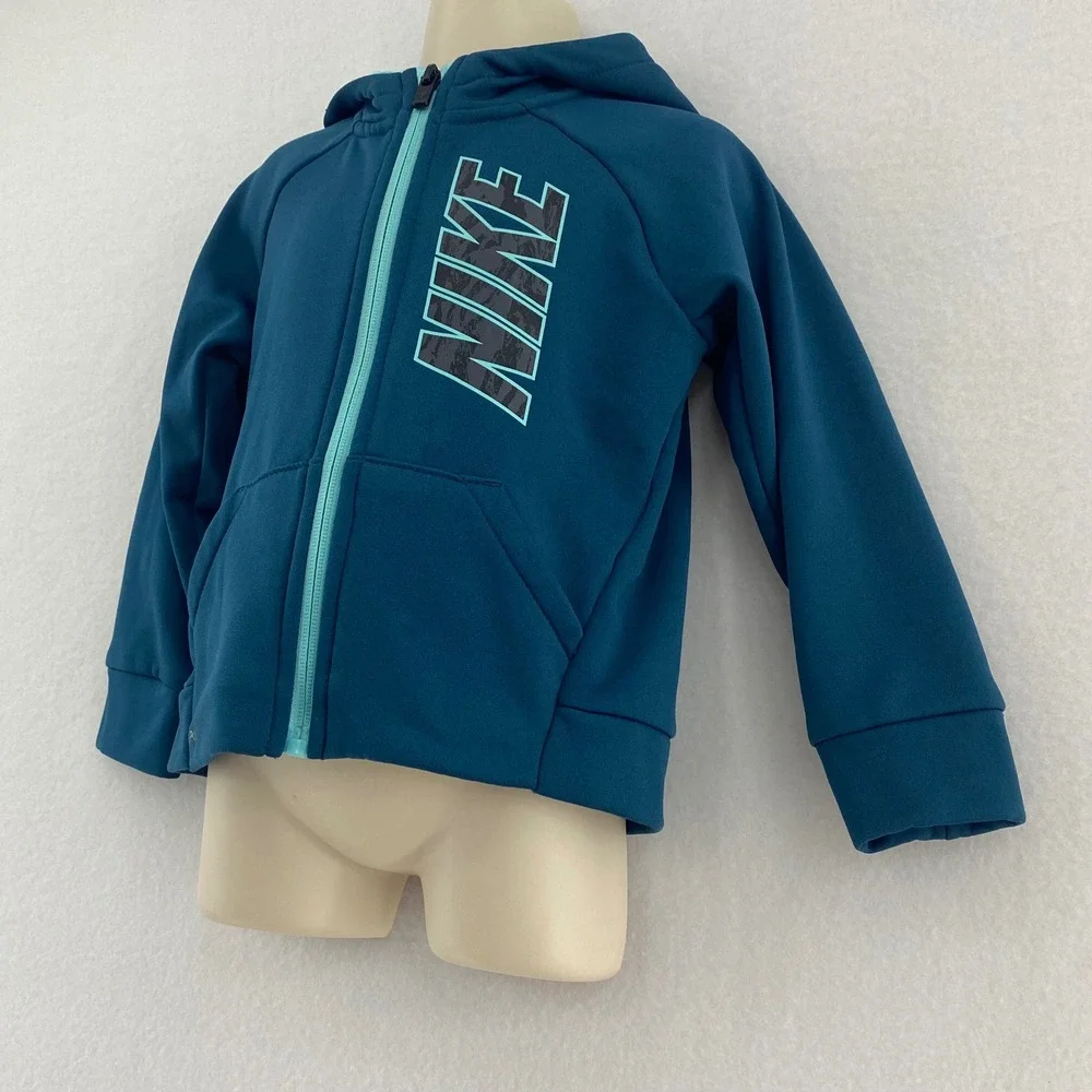 Nike Dri-FIT Toddler 24M Full Zip Hoodie Jacket‎ Blue Teal Logo Flaw